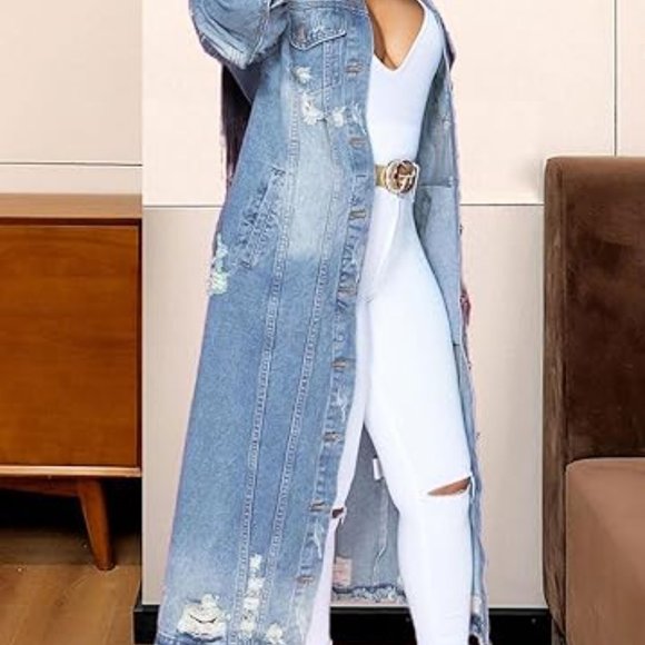 I AM BETTY BOOP Handmade Long Distressed Denim Jacket Showstopper Large Jac1 - Picture 2 of 15